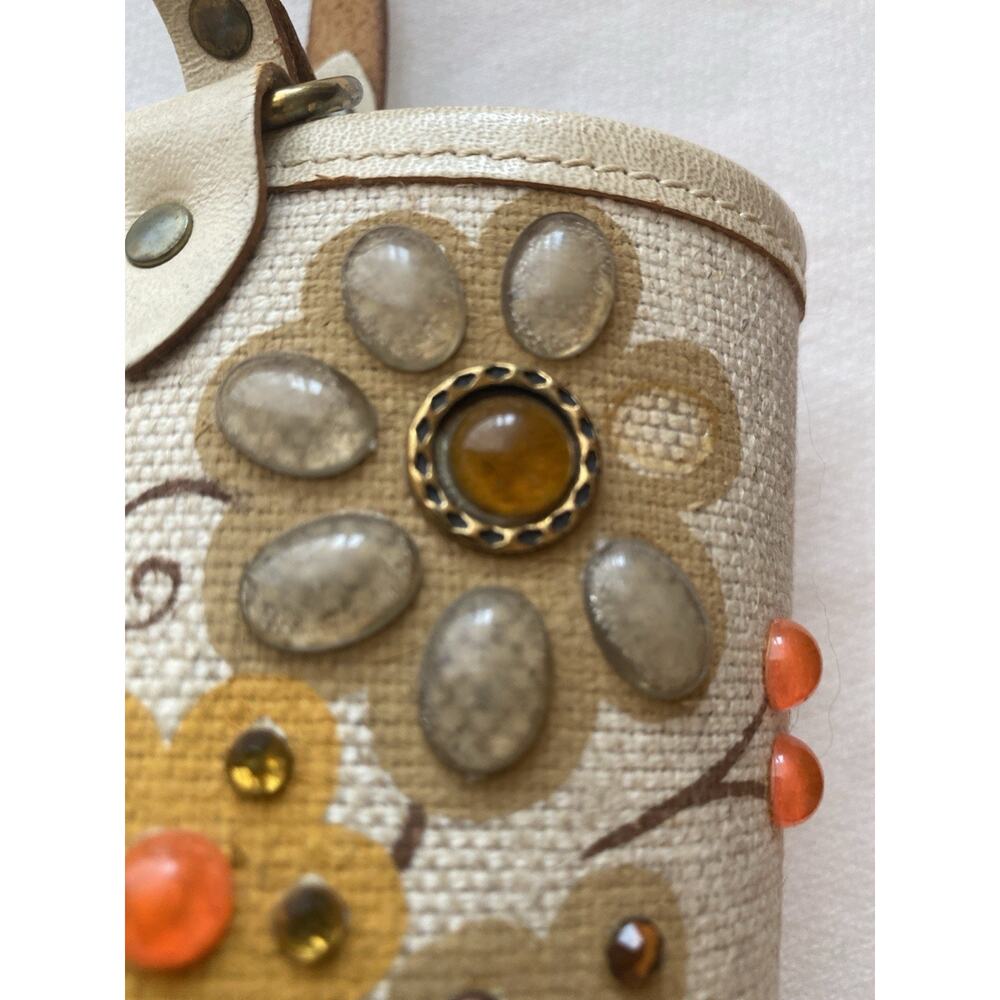 VTG Collin MCM Purse Handbag Flower Canvas Blossoms-Bright Wood Bottom READ - Picture 16 of 16